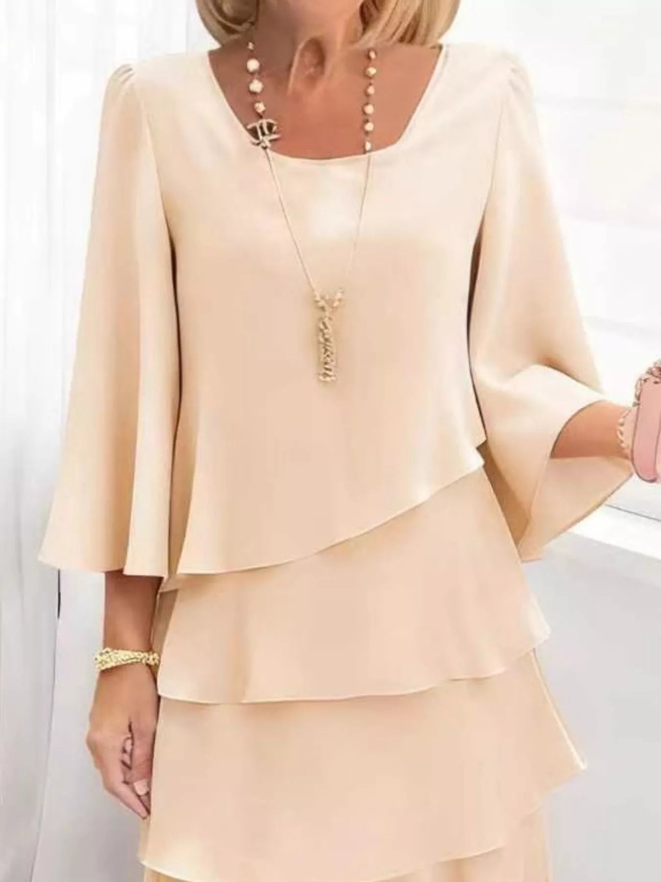 Full Size Ruffled Layered 3/4 Sleeve Dress Plus Size Charming Charlie Full Size Ruffled Layered 3/4 Sleeve Dress Plus Size Charming Charlie