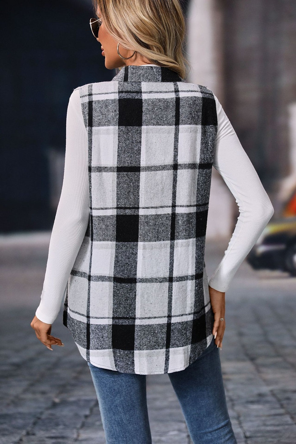 Honey Plaid Button Up Vest Coat main image 1