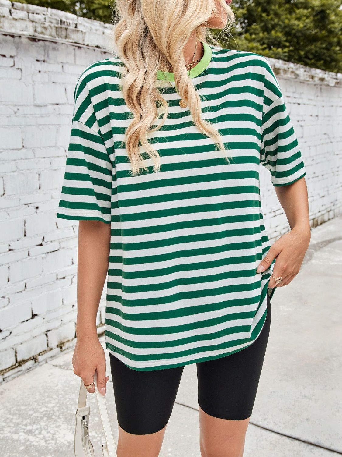 Lovelet Striped Round Neck Half Sleeve T-Shirt - Charming Charlie