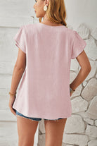 Ruched V-Neck Flounce Sleeve Blouse - Charming Charlie