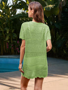 Openwork Round Neck Short Sleeve Cover-UP - Charming Charlie