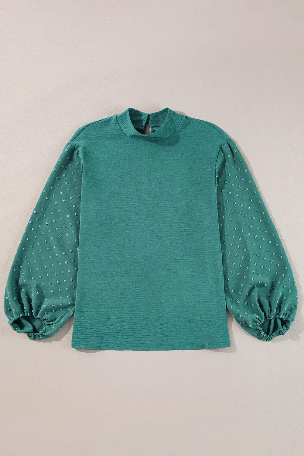 Swiss Dot Mock Neck Balloon Sleeve Blouse - Charming Charlie