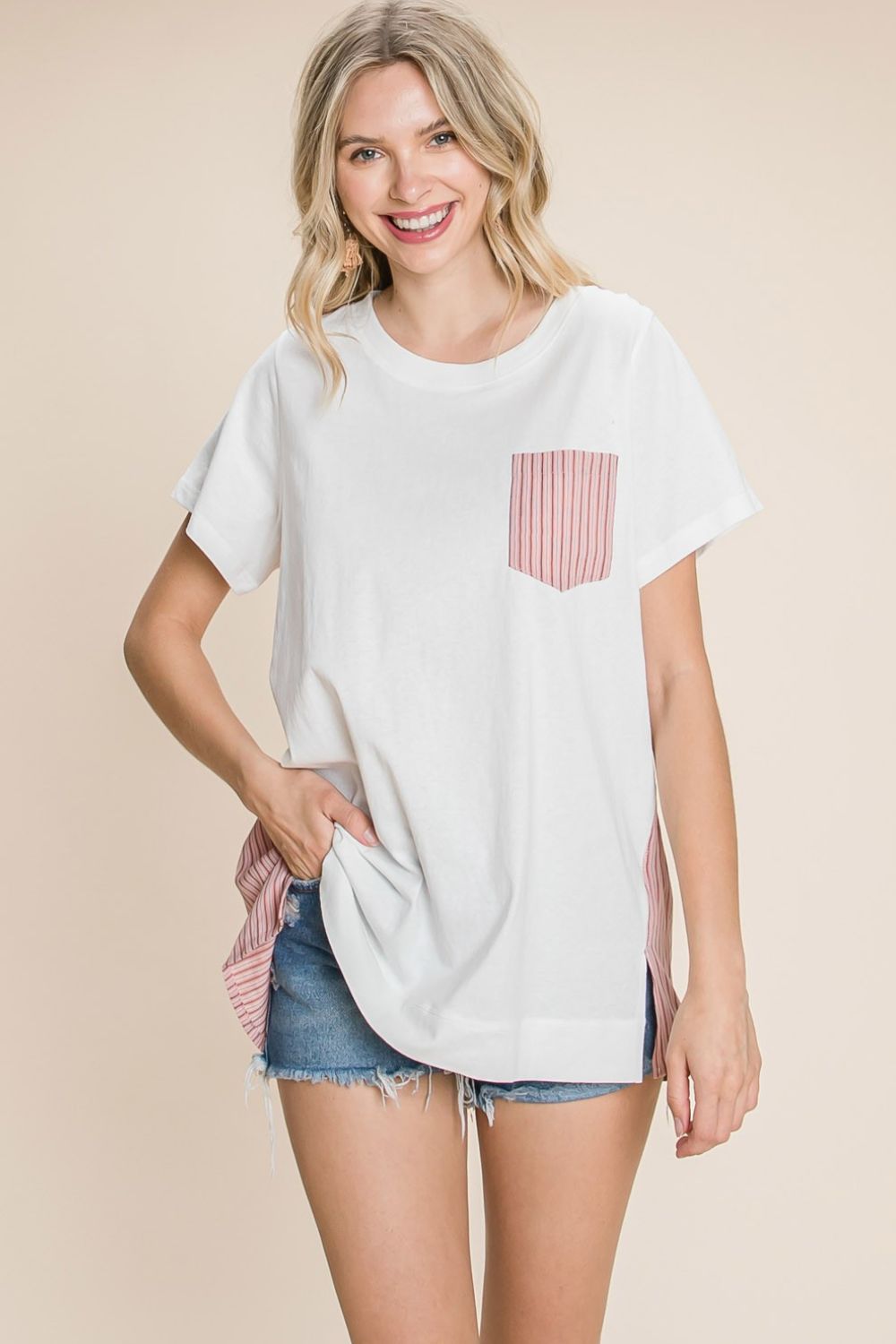 Cotton Bleu by Nu Label Contrast Striped Short Sleeve T-Shirt - Charming Charlie