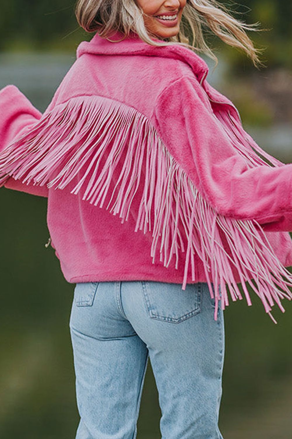 Fringed Zip Up Fleece Jacket - Charming Charlie