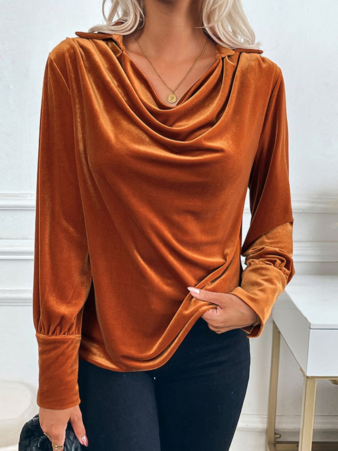 Perfee Ruched Long Sleeve Blouse - Charming Charlie