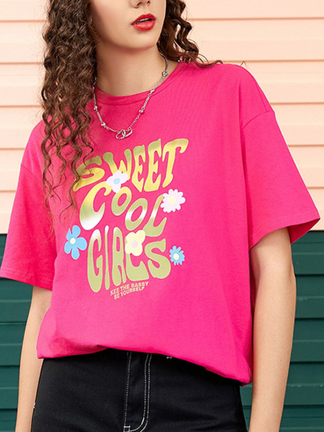 Letter Graphic Round Neck Half Sleeve T-Shirt - Charming Charlie