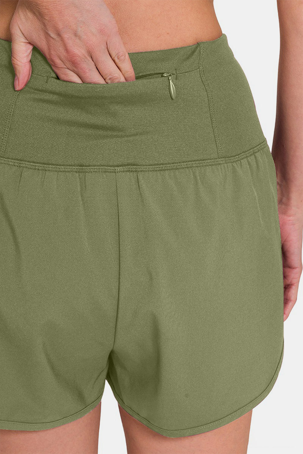 Zenana High-Waisted Zippered Back Pocket Active Shorts – Charming