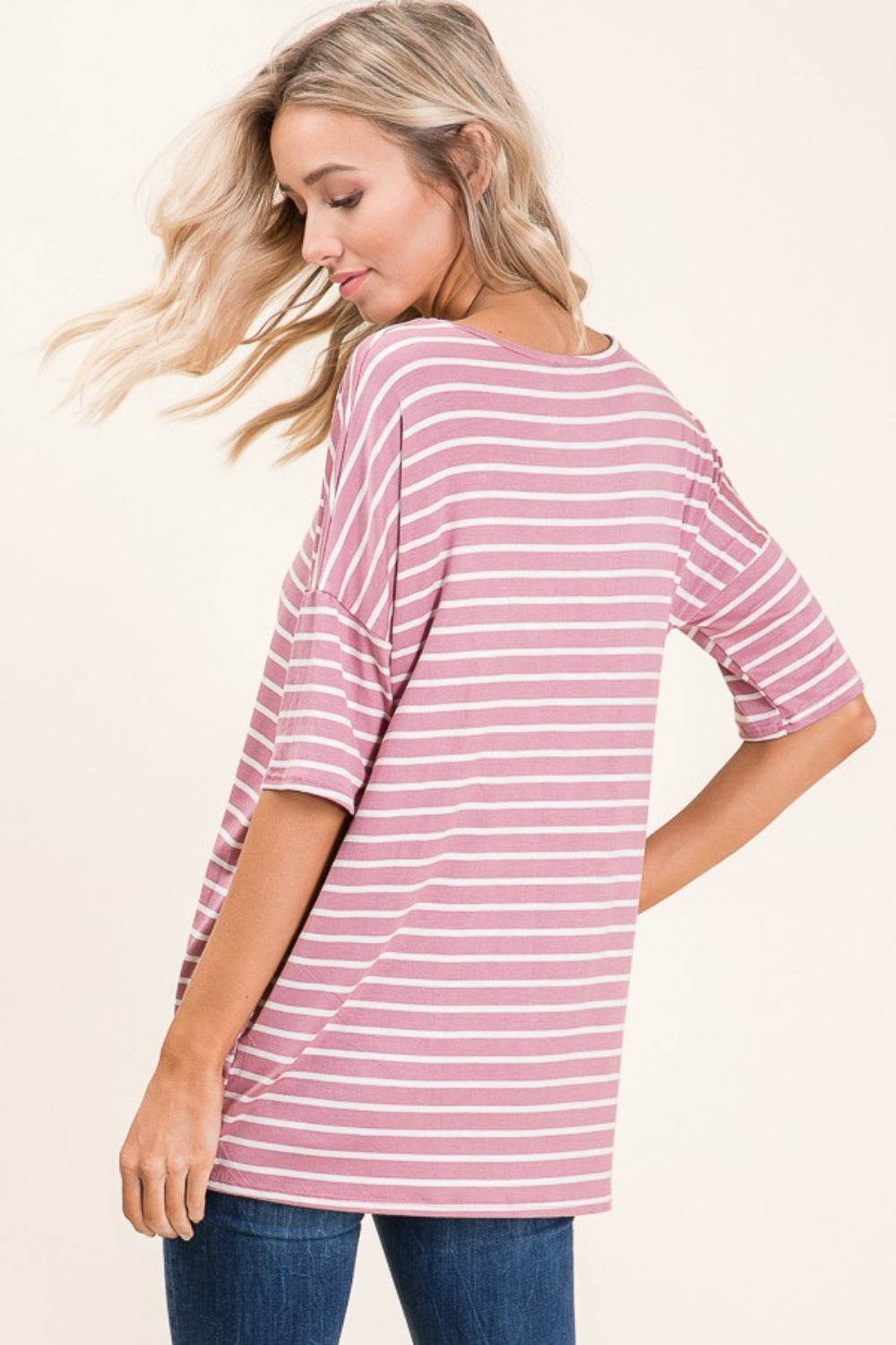 BOMBOM Striped Round Neck Half Sleeve T-Shirt - Charming Charlie