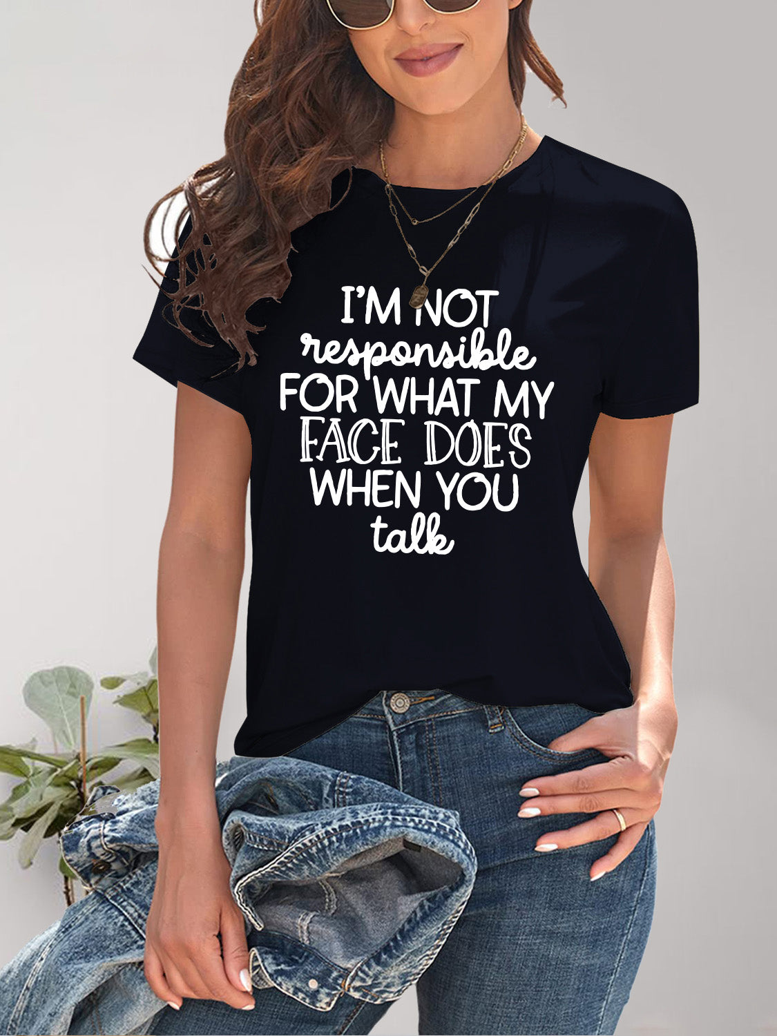 Letter Graphic Round Neck Short Sleeve T-Shirt - Charming Charlie