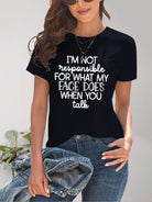 Letter Graphic Round Neck Short Sleeve T-Shirt - Charming Charlie