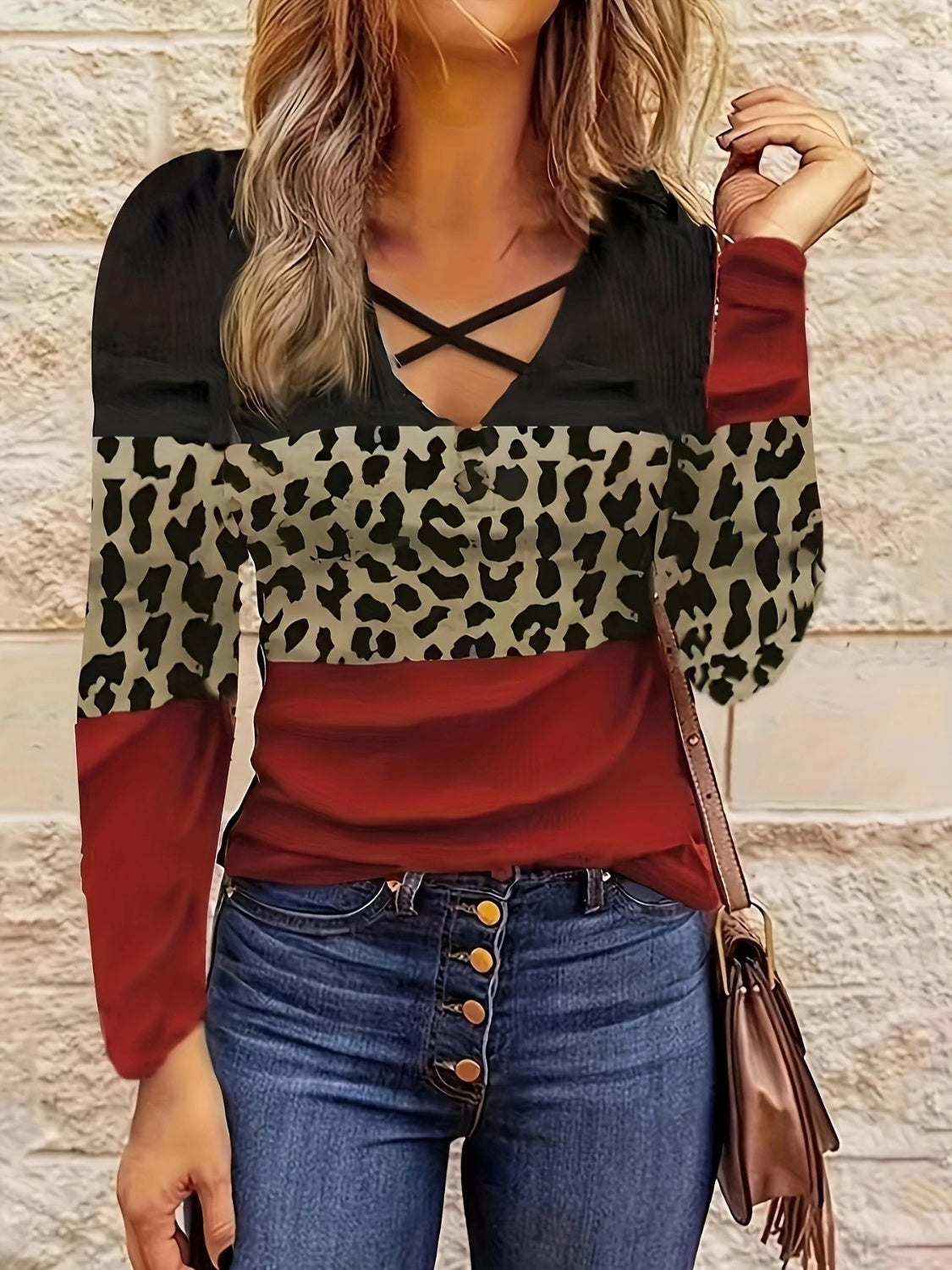 Crisscross Color Block Long Sleeve T-Shirt - Charming Charlie
