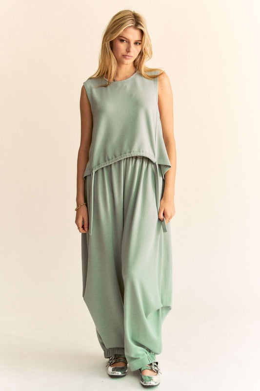 Davi & Dani Drawstring Hem Round Neck Tank and Pants Set - Charming Charlie