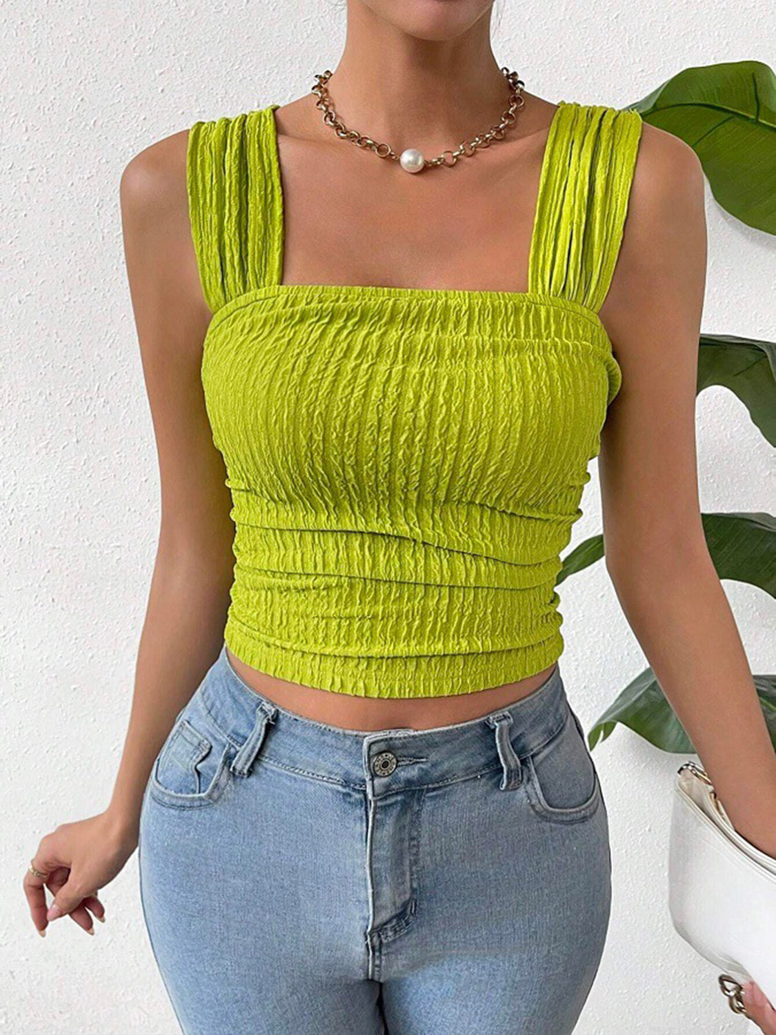 Textured Square Neck Wide Strap Tank - Charming Charlie