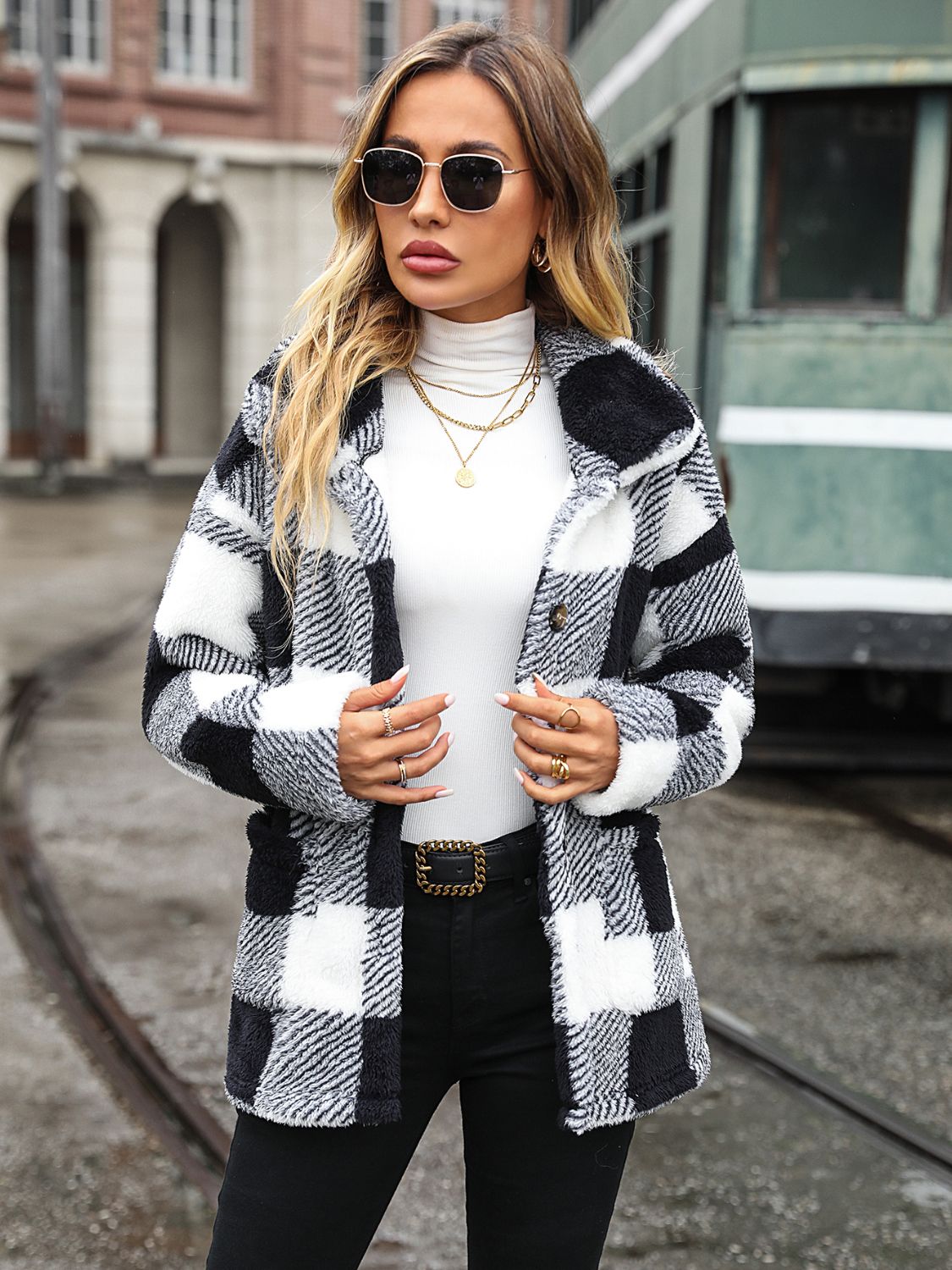 Studded Collared Neck Button Up Jacket main image 1