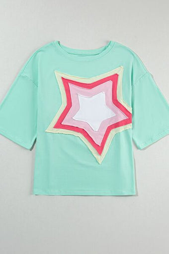 Color Block Star Patched Oversized T-Shirt main image 0