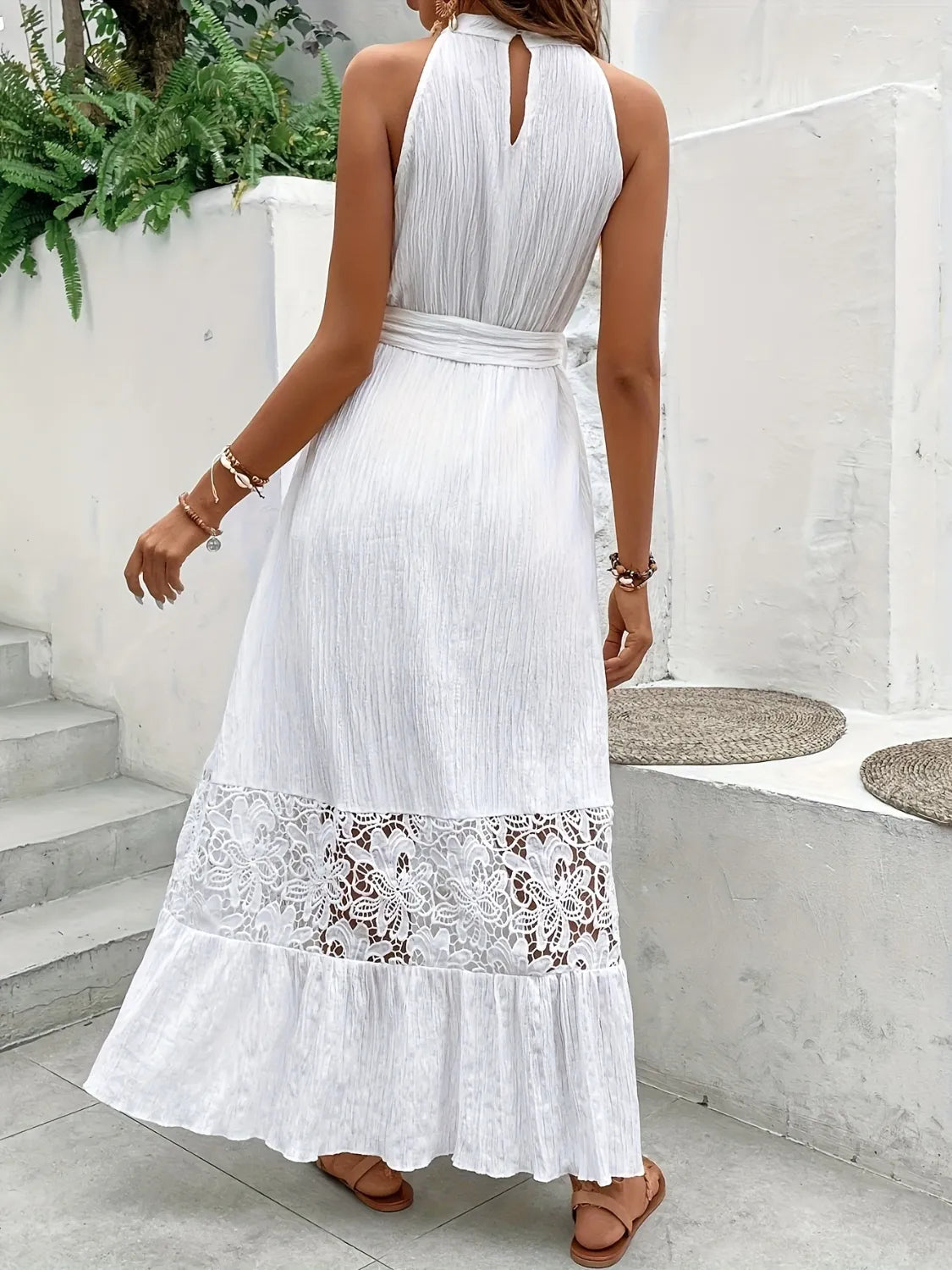 Lace Detail Sleeveless Maxi Cami Dress White / M