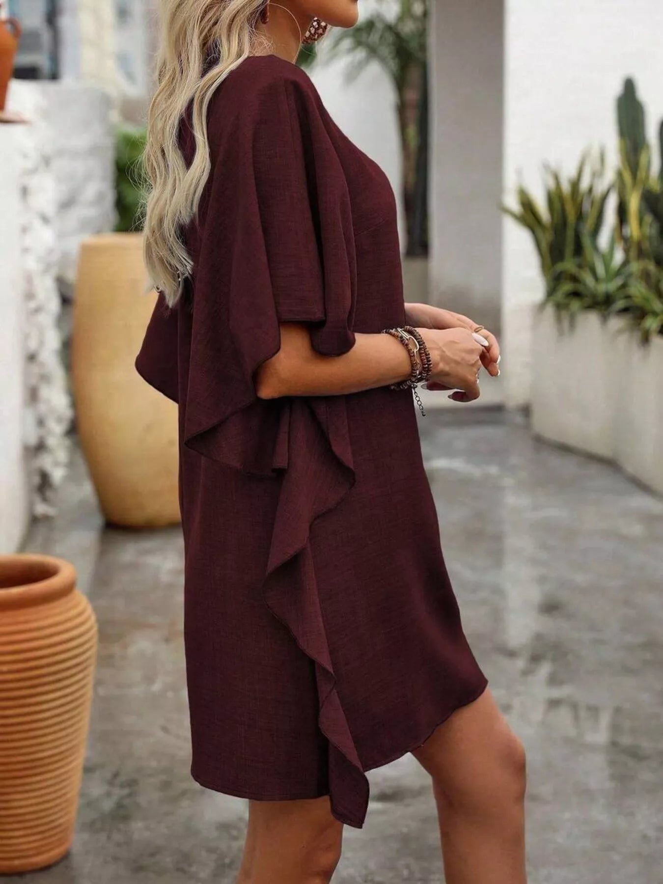 burgundy flutter sleeve dress ASOS DESIGN flutter sleeve tie front burnout maxi dress in burgundy