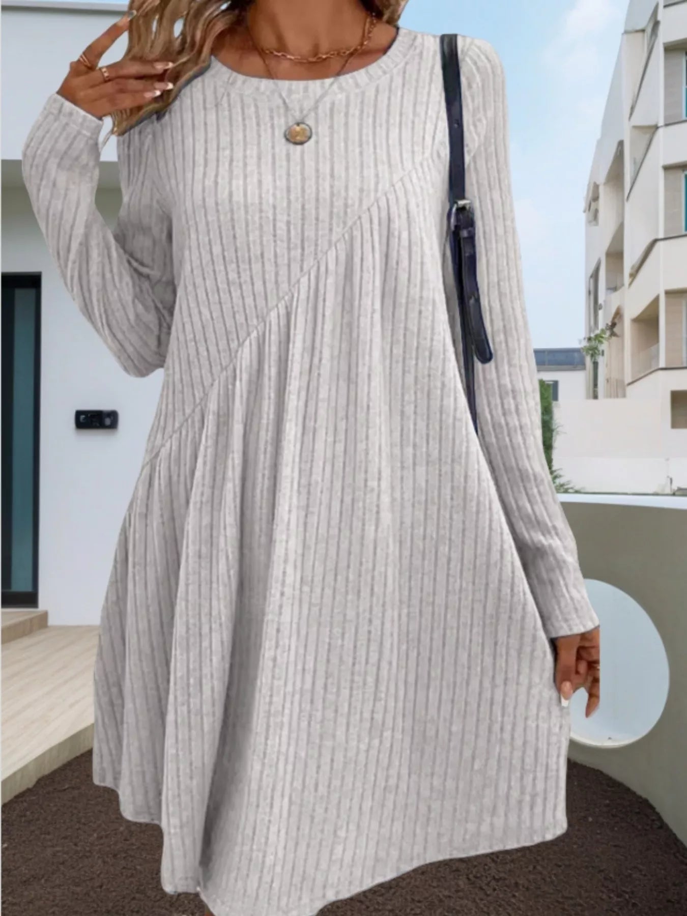 Casual Ribbed Knit Long Sleeve Swing Dress Charming Charlie Casual Ribbed Knit Long Sleeve Swing Dress Charming Charlie
