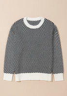 Striped Round Neck Long Sleeve Sweater - Charming Charlie