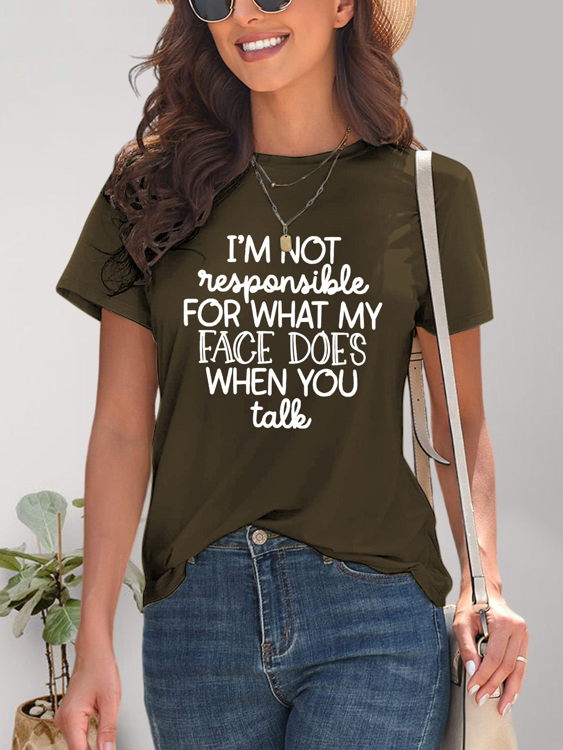 Letter Graphic Round Neck Short Sleeve T-Shirt - Charming Charlie