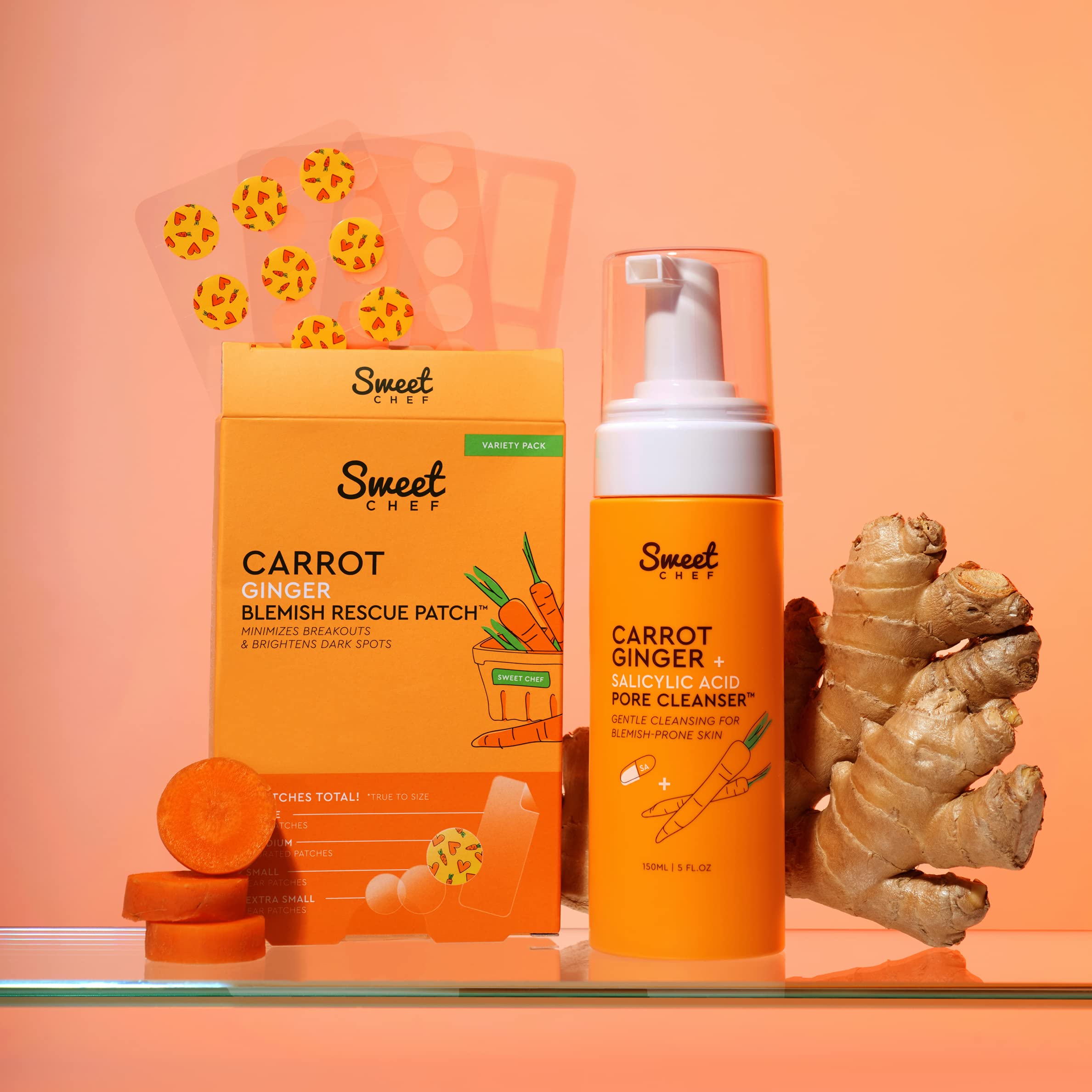Sweet Chef Carrot Ginger + Salicylic Acid Pore Cleanser - Foaming Face Wash and Gentle Cleanser for Blemish Prone Skin - Brightening Ginger, Pore Minimizer Carrot and Exfoliating Face Wash (5 fl oz) - Charming Charlie
