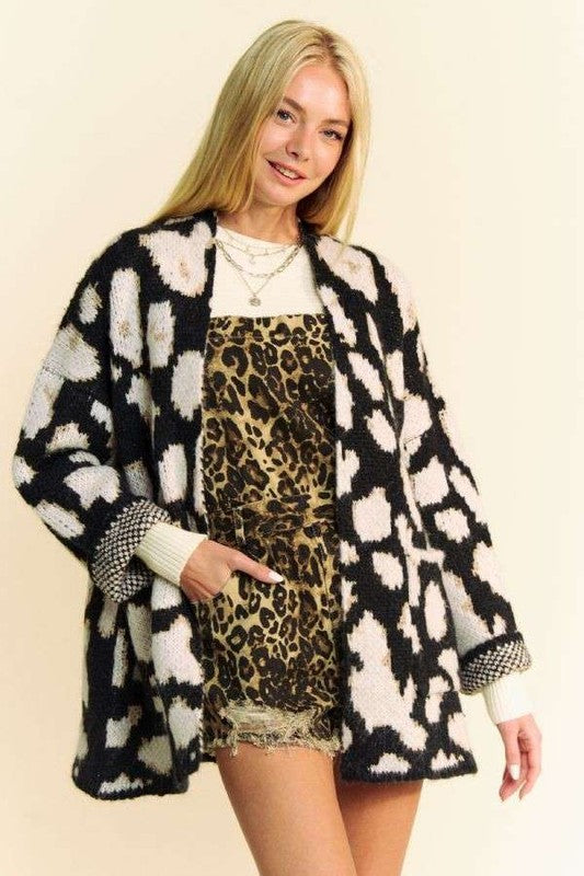 Davi & Dani Leopard Open Front Long Sleeve Cardigan - Charming Charlie