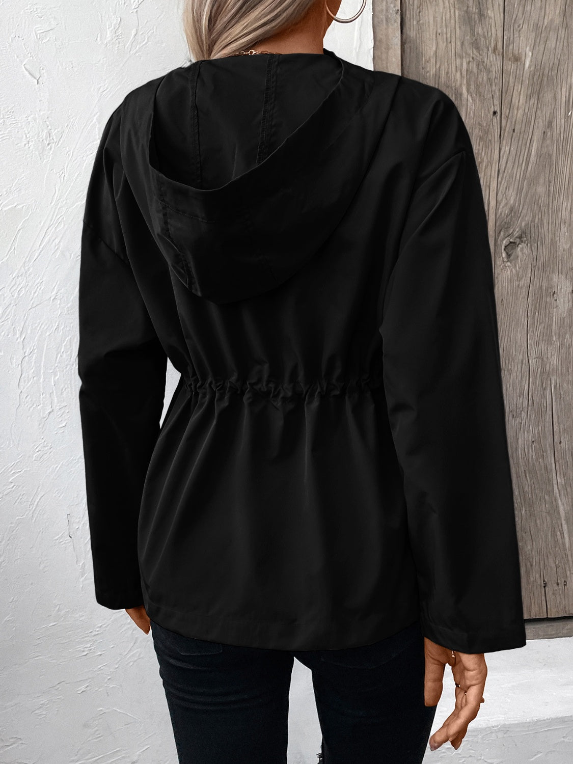 Drawstring Zip Up Hooded Jacket – Charming Charlie