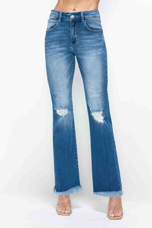 bytos Full Size Raw Hem Distressed High Rise Bootcut Jeans - Charming Charlie