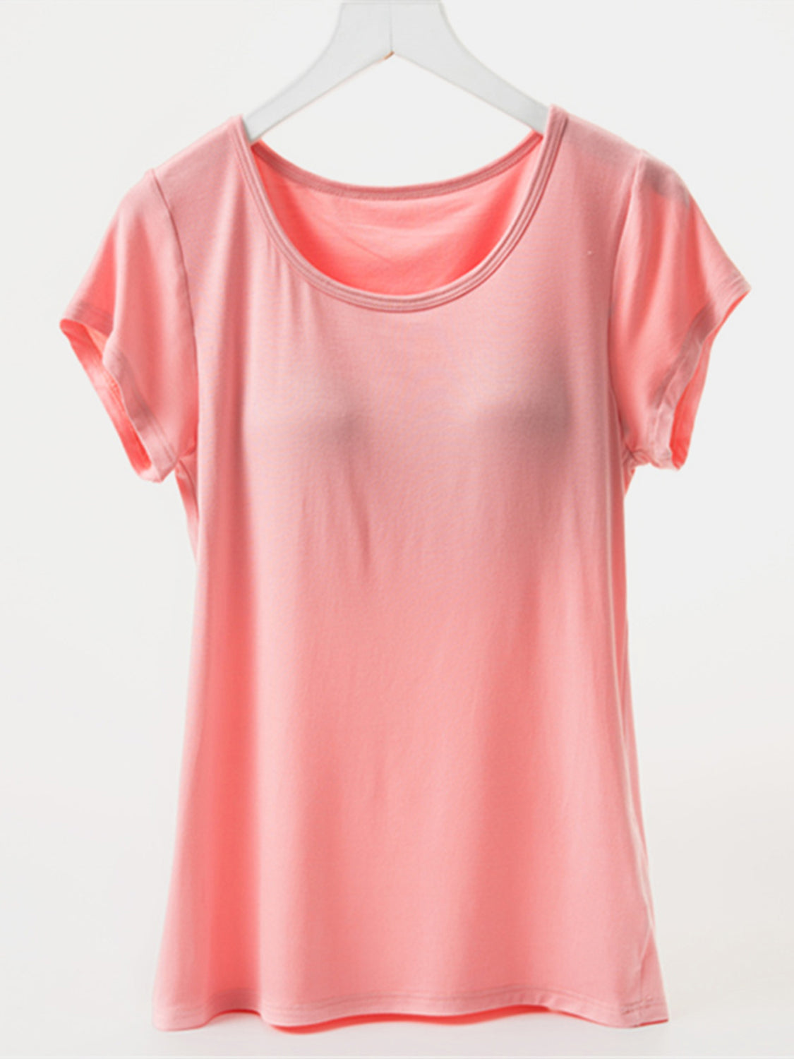 Round Neck Short Sleeve T-Shirt with Bra - Charming Charlie