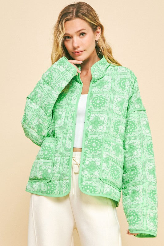 Davi & Dani Vintage Print Open Front Jacket with Pockets - Charming Charlie