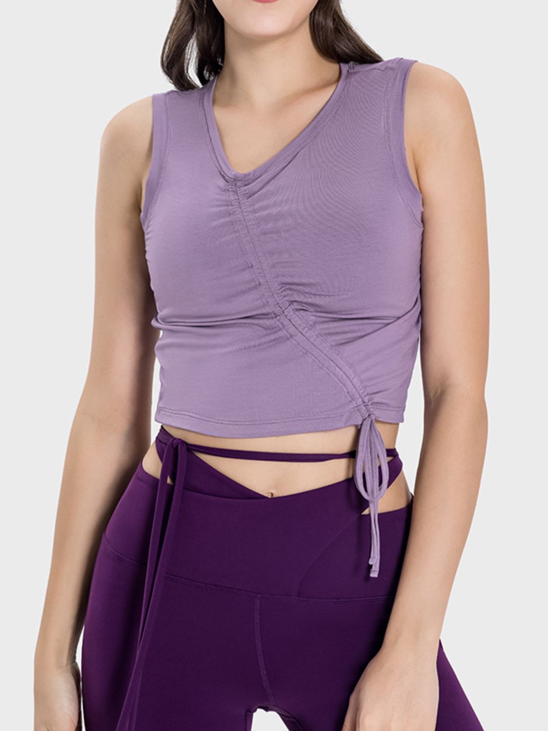 Drawstring Ruched Wide Strap Active Tank - Charming Charlie