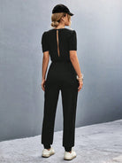 Round Neck Short Sleeve Jumpsuit - Charming Charlie