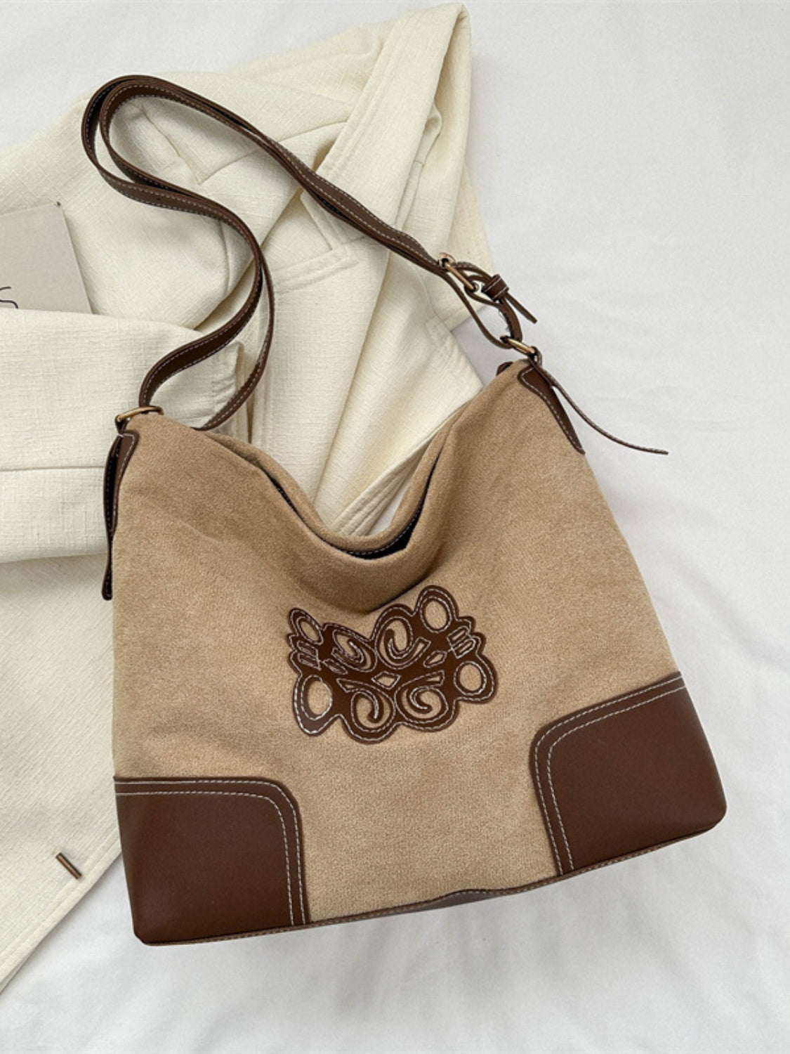 Lucky Vintage Large Suede/Canvas Adjustable Strap store Exquisite Patchwork Tote/Bag