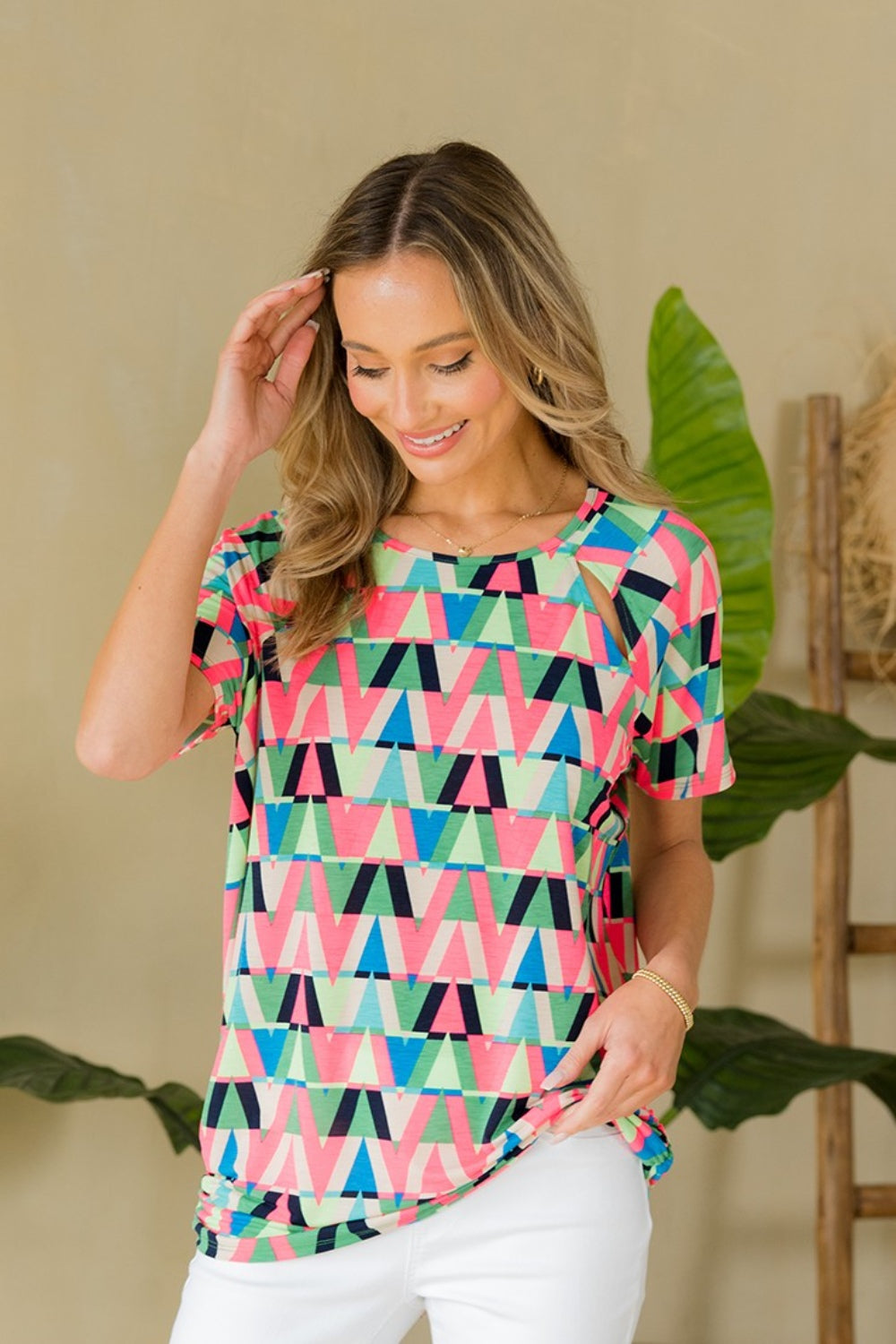 Sew In Love Full Size Geometric Round Neck Top - Charming Charlie