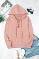 Lace Up Long Sleeve Hoodie - Charming Charlie