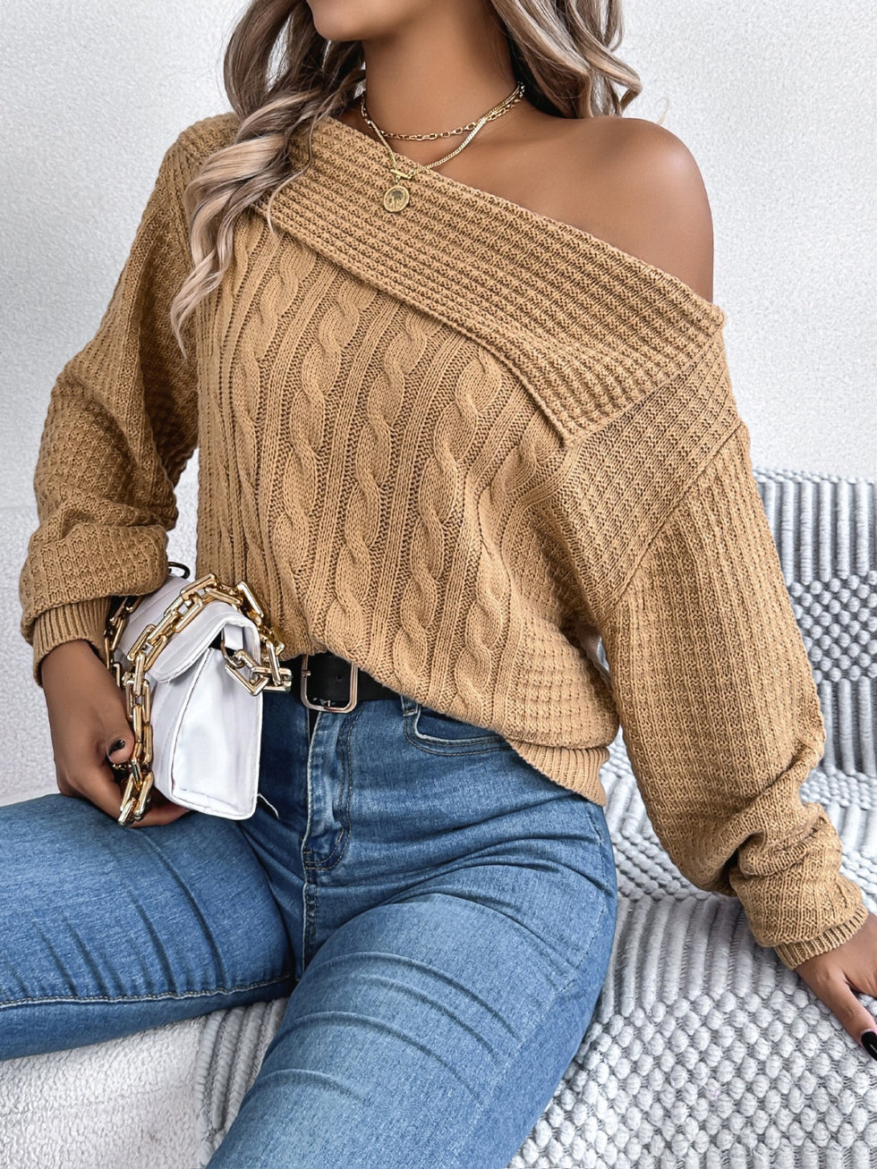Cable-Knit One Shoulder Long Sleeve Sweater – Charming Charlie
