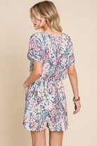 BOMBOM Printed Short Sleeve Drawstring Romper - Charming Charlie