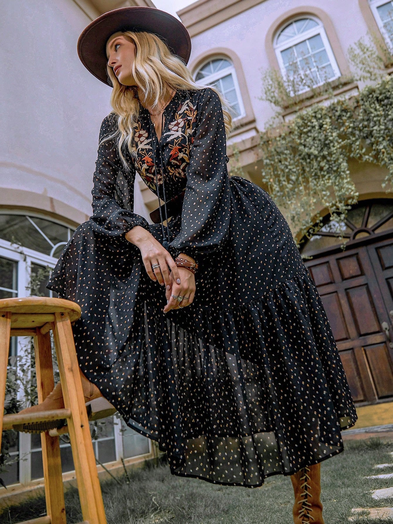 embroidered polka dot dress Polka Dot Lace Mini Dress with Embroidery HAREM's Brides