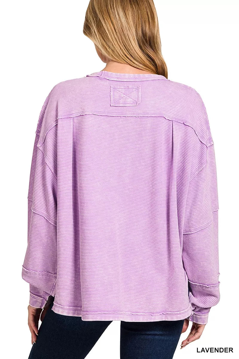 Zenana Acid Washed Exposed-Seam Sweatshirt – Charming Charlie