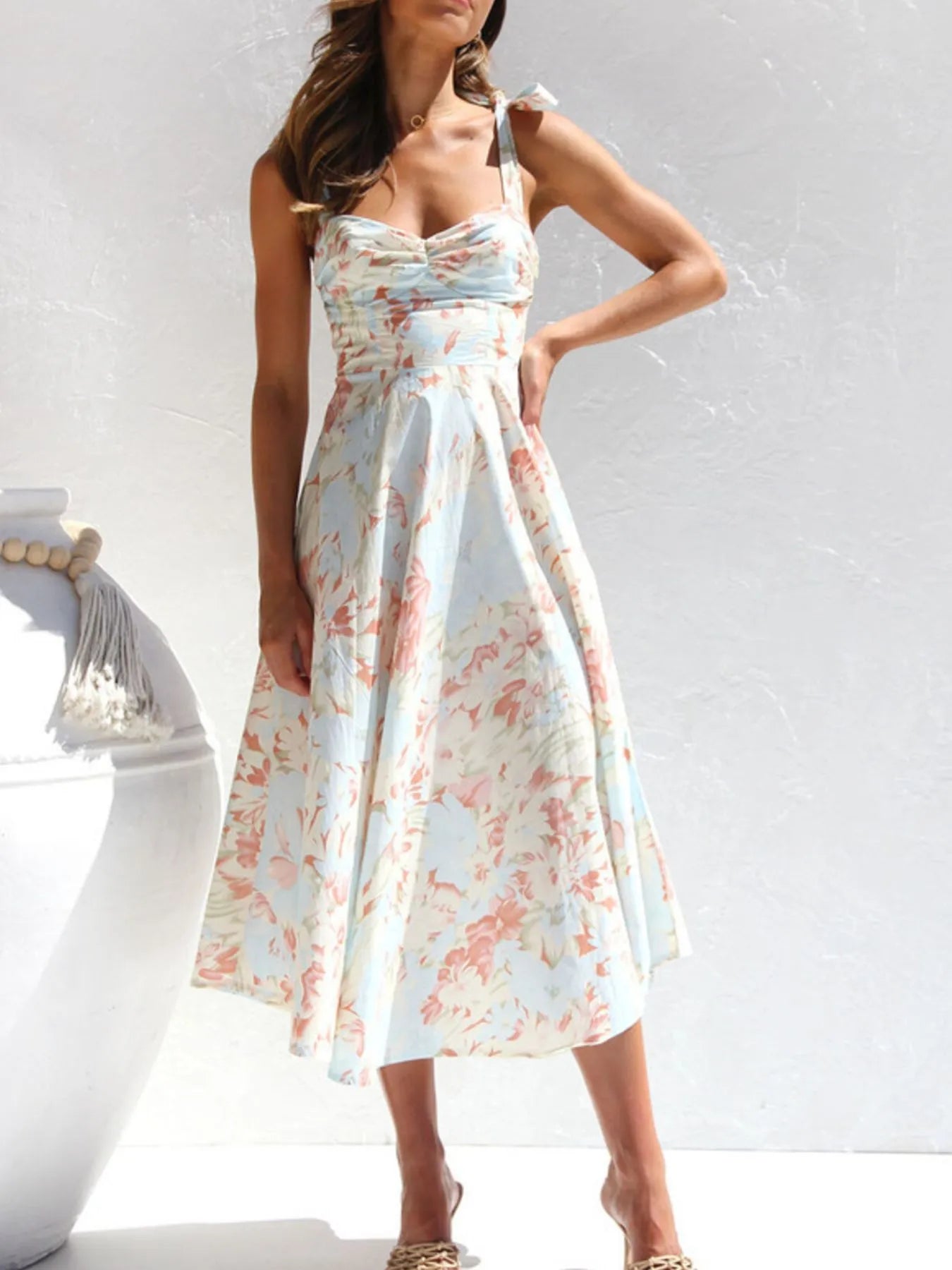 tie shoulder beach dress Wholesale MOQ6 Tie-Shoulder Frill Trim Sleeveless Dress main image 0