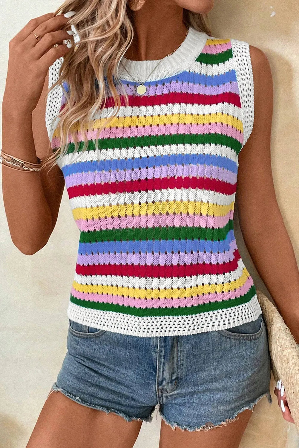 Contrast Round Neck Sweater Vest - Charming Charlie