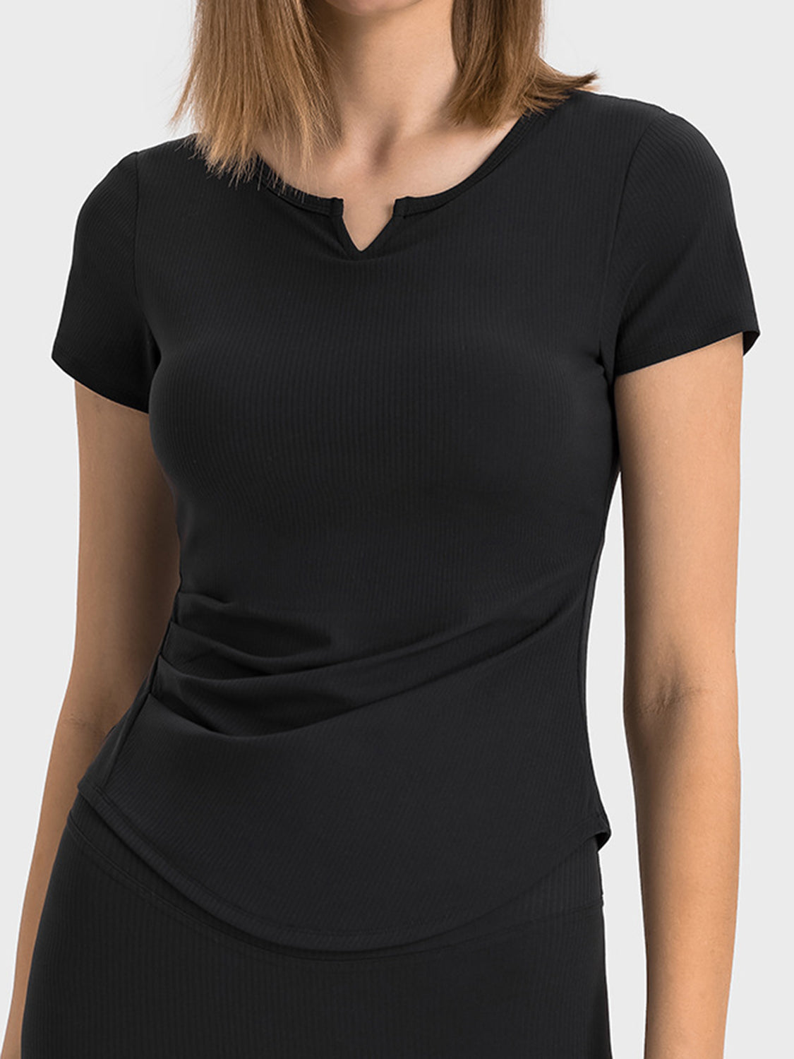Notched Short Sleeve Active T-Shirt - Charming Charlie