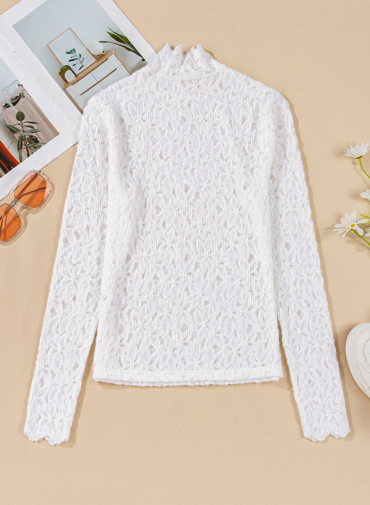 Flower Lace Mock Neck Long Sleeve Top – Charming Charlie