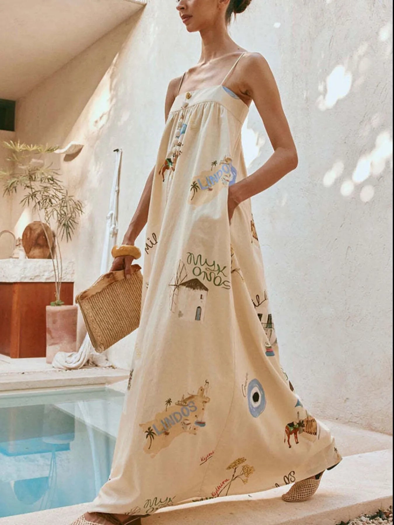 Bohemian Print Cami Maxi Dress with Pockets – Charming Charlie