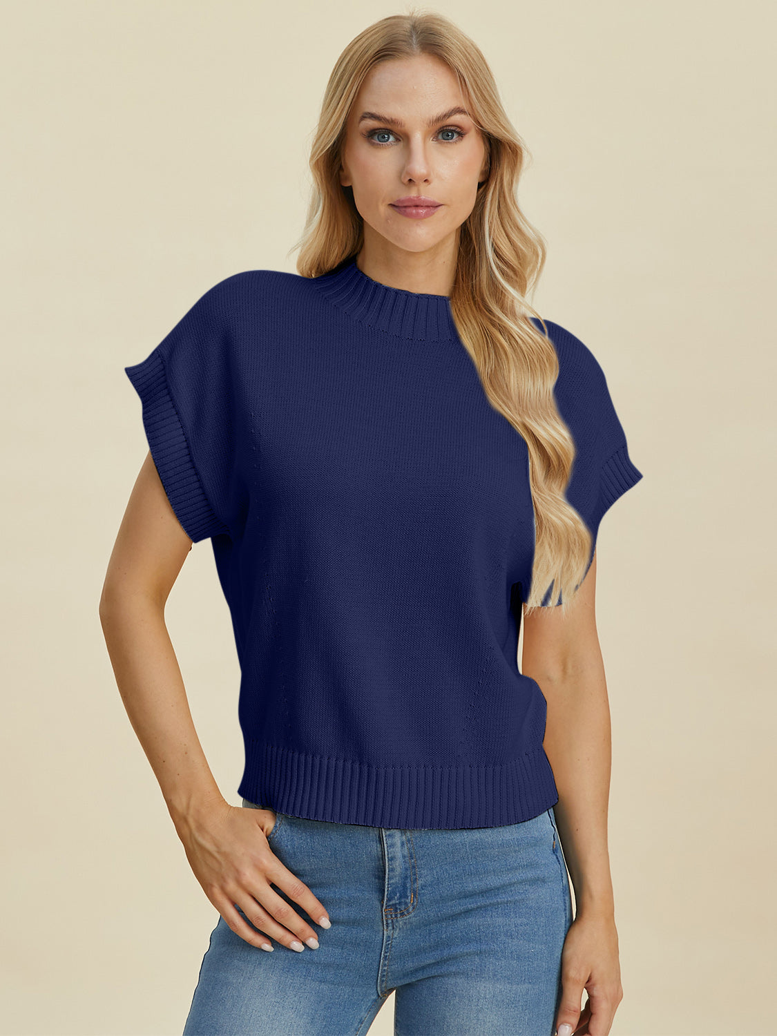 Double Take Full Size Mock Neck Short Sleeve Sweater – Charming