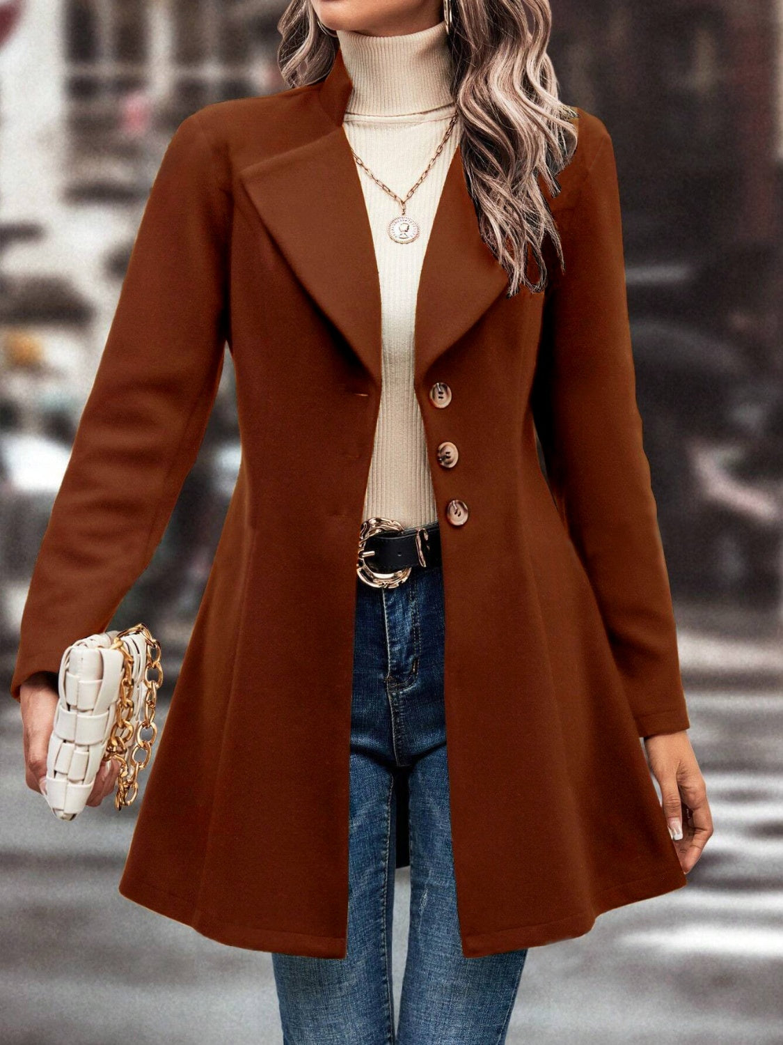 Collared Neck Long Sleeve Longline Coat – Charming Charlie