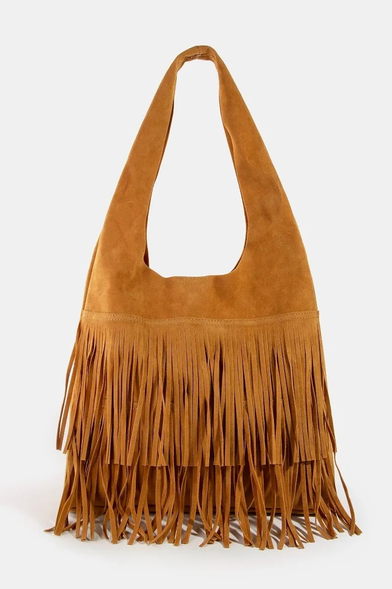 Fame Layered Fringe Detail Suede Hobo Bag – Charming Charlie
