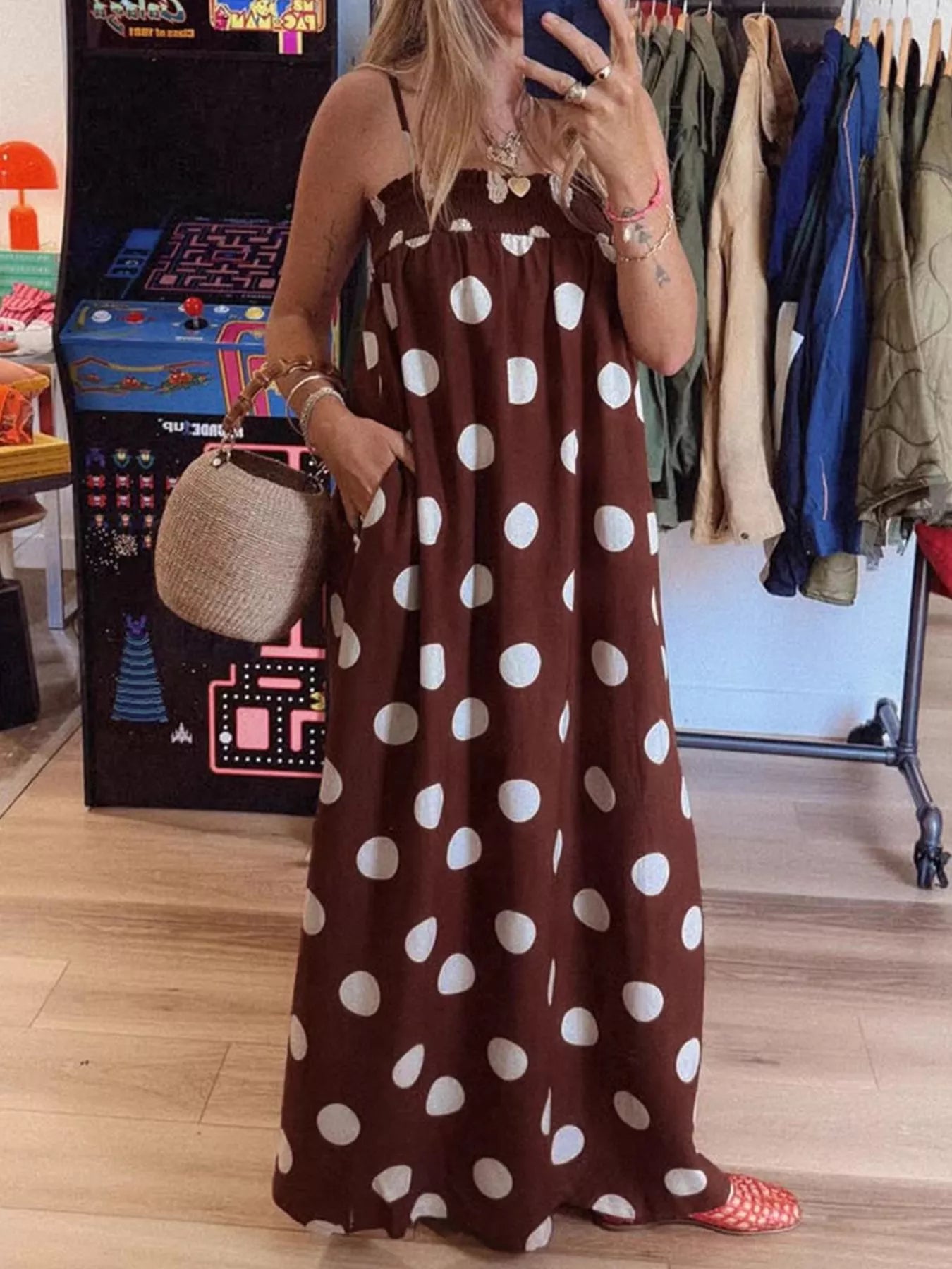 Polka Dot Spaghetti Strap Maxi Dress – Charming Charlie Polka Dot Spaghetti Strap Maxi Dress – Charming Charlie