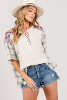 SAGE + FIG Plaid Half Button Gauze Top - Charming Charlie