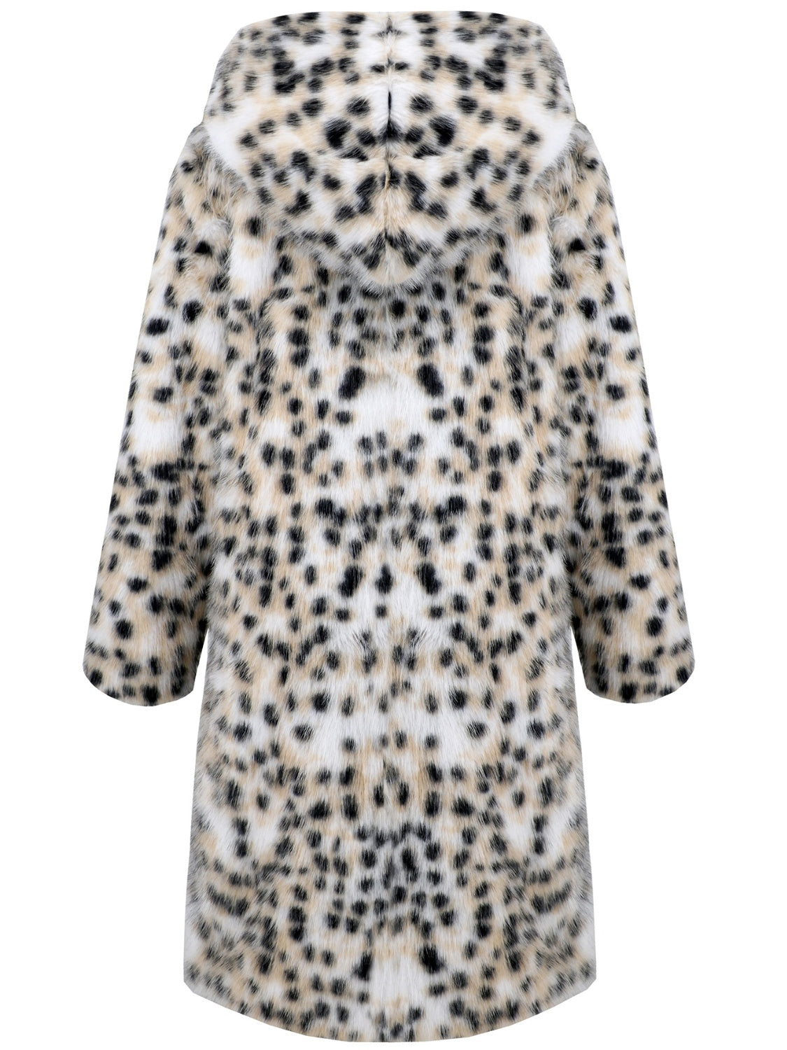 Leopard Zip-Up Hooded Faux Fur Coat For Women – Loose Fit Long